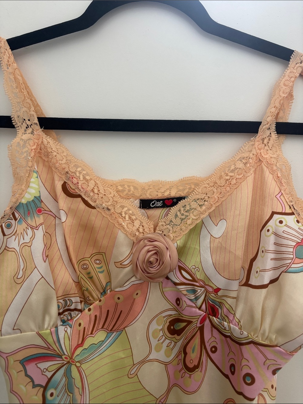 one clothing Peach & Pastel Butterfly Lace-Trim Camisole - Picture 2 of 5